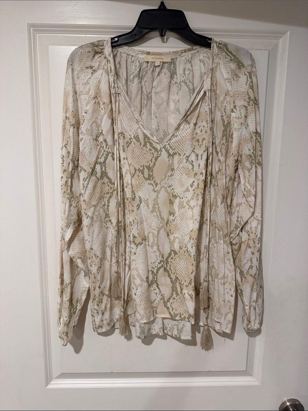 Olivaceous Snake-Print V-Neck Tunic in Beige and Green